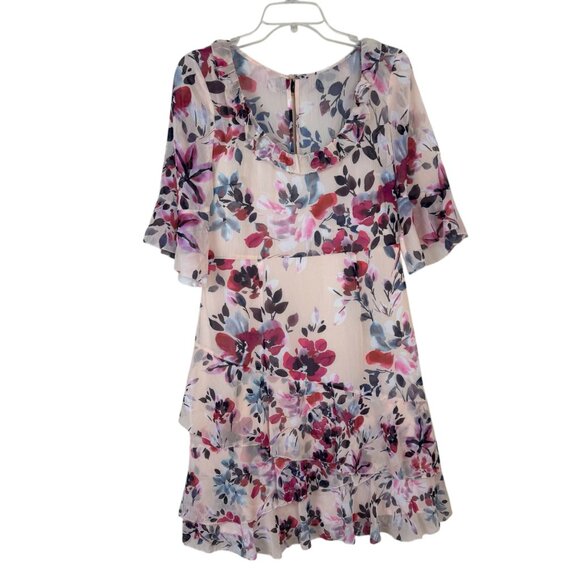 French Connection NEW Linosa Crinkle Barley Pink Dress Size 8 Floral Tiered - Picture 2 of 10